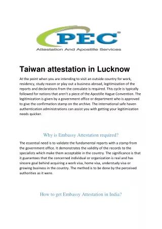Taiwan attestation in Lucknow