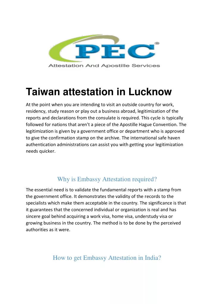 taiwan attestation in lucknow