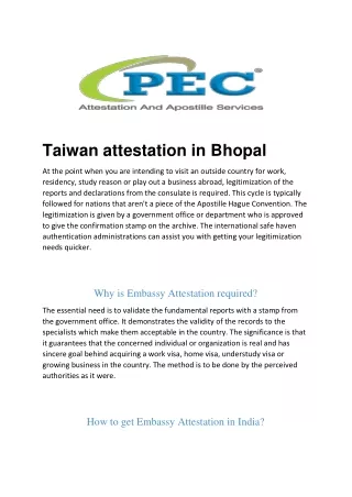 Taiwan attestation in Bhopal