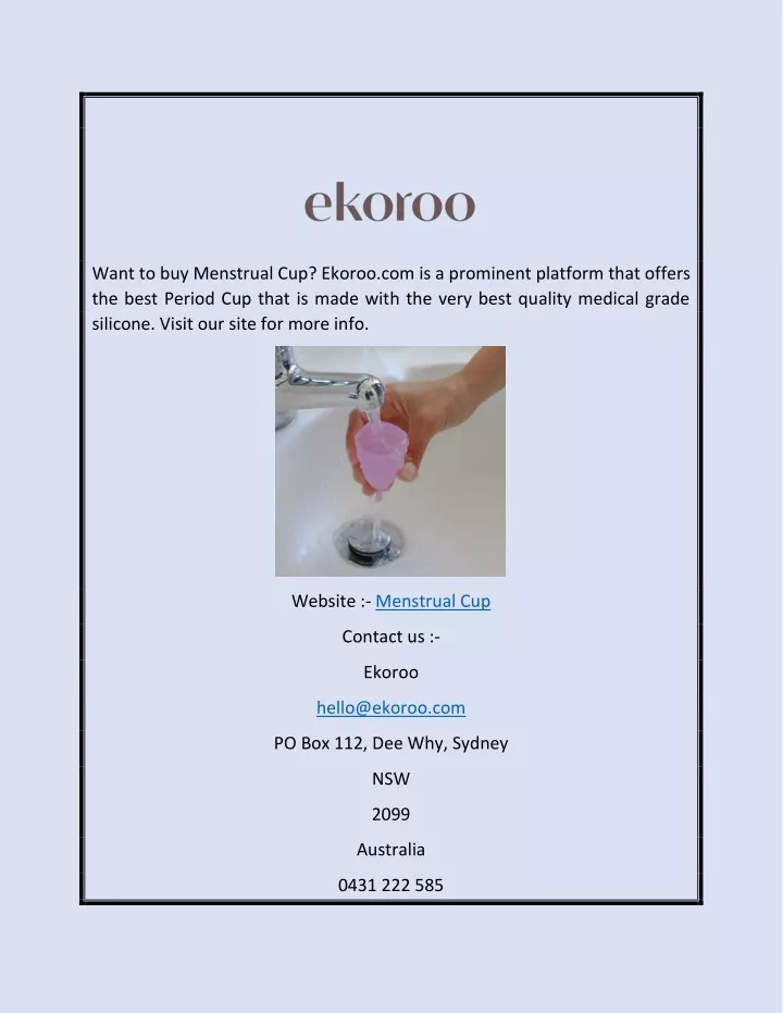 want to buy menstrual cup ekoroo