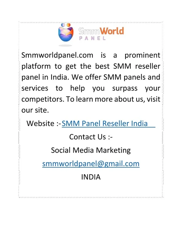 SMM Panel Reseller India  Smmworldpanel.com    