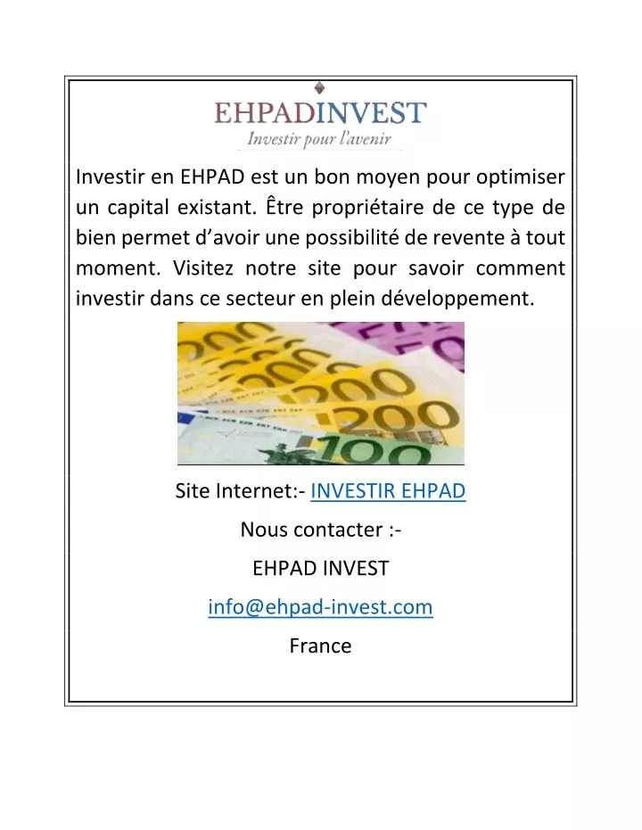 investir en ehpad est un bon moyen pour optimiser