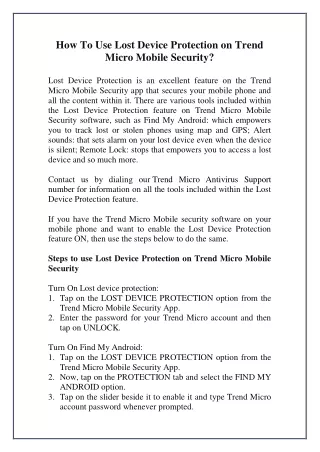 How To Use Lost Device Protection on Trend Micro Mobile Security?