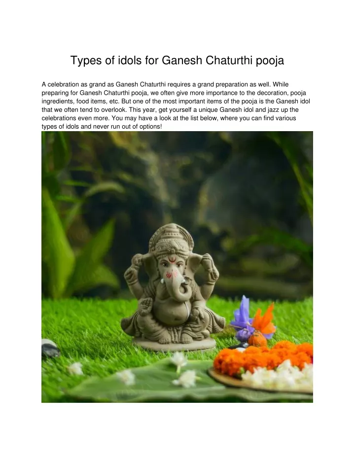 types of idols for ganesh chaturthi pooja