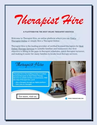 Therapist Hire | A Platform for the best online therapist services