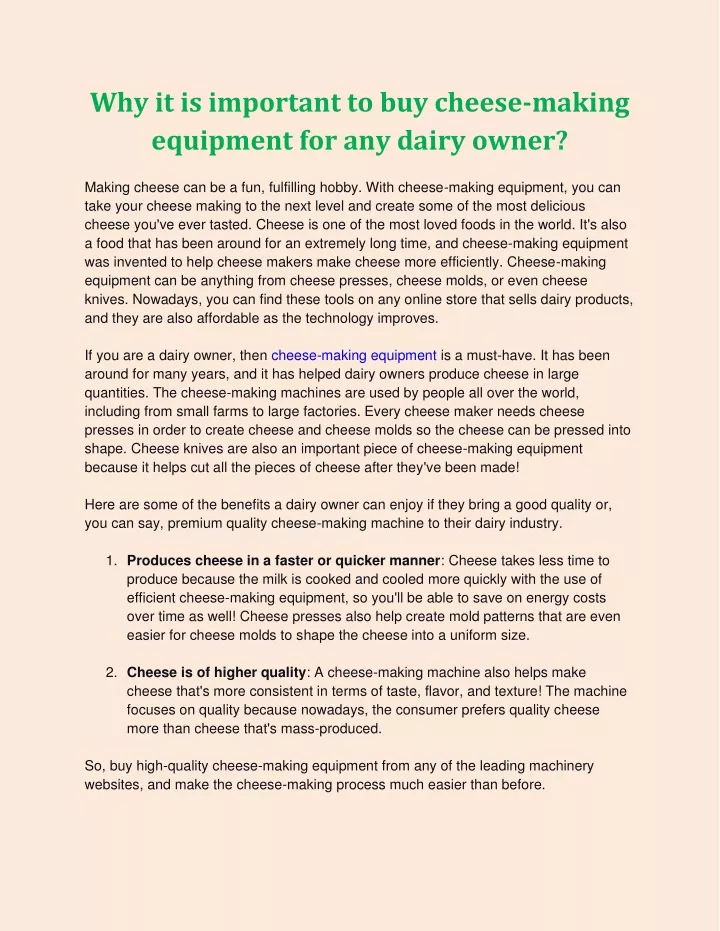 why it is important to buy cheese making