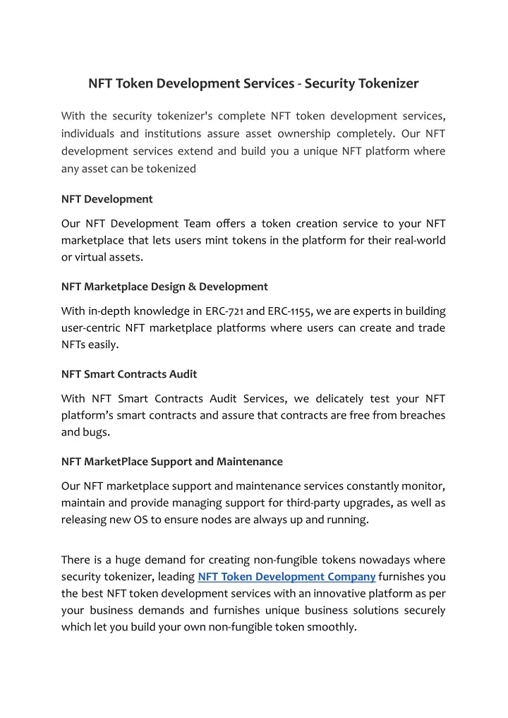 nft token development services security tokenizer