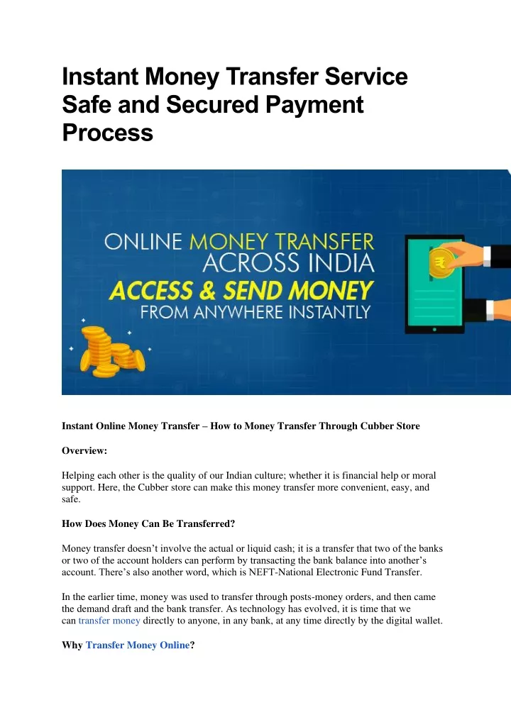 instant money transfer service safe and secured