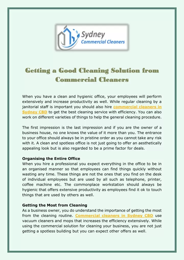 getting a getting a good cleaning solution from