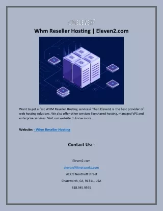 Whm Reseller Hosting | Eleven2.com