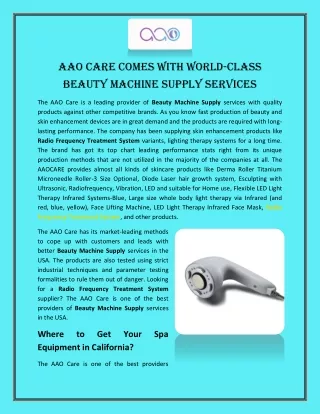 AAO Care Comes With World-Class Beauty Machine Supply Services