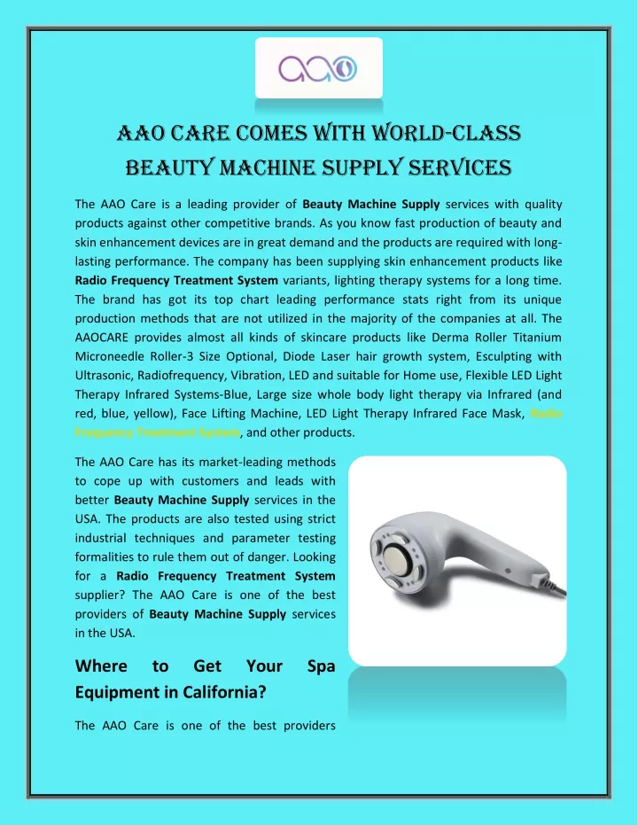 aao care comes with world class beauty machine