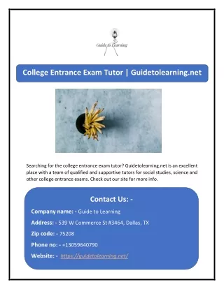 College Entrance Exam Tutor | Guidetolearning.net
