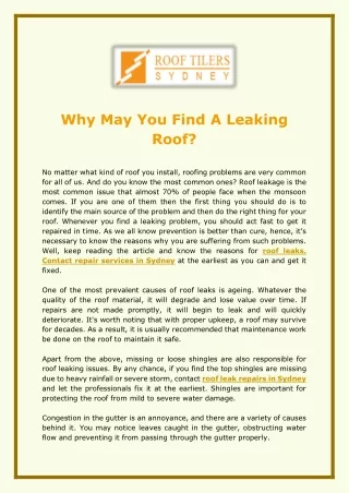 Why May You Find A Leaking Roof