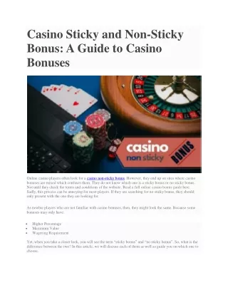 casino sticky and non sticky bonus a guide