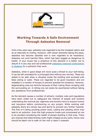 Working Towards A Safe Environment Through Asbestos Removal