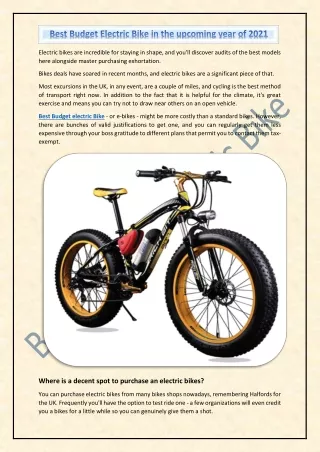 Best Budget Electric Bike in the upcoming year of 2021