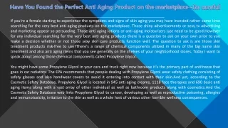 Have You Found the Perfect Anti Aging Product on the marketplace- Be careful