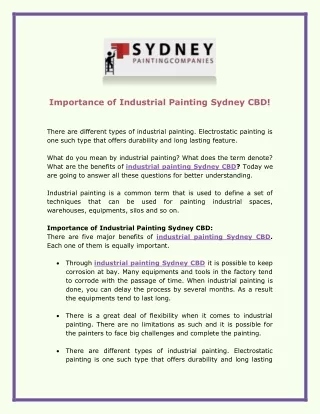 Importance of Industrial Painting Sydney CBD