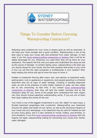 Things To Consider Before Choosing Waterproofing Contractors