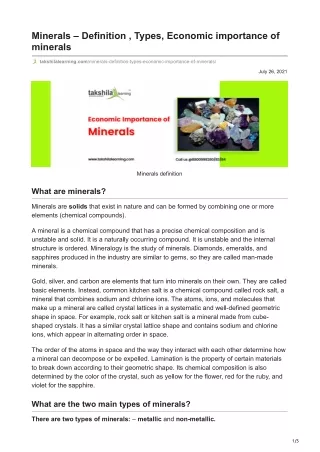 minerals definition types economic importance