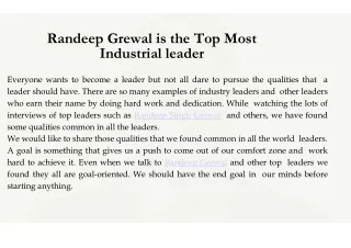 Randeep Grewal is the Top Most Industrial leader