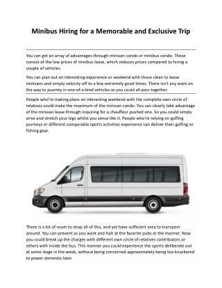 Minibus Hiring for a Memorable and Exclusive Trip