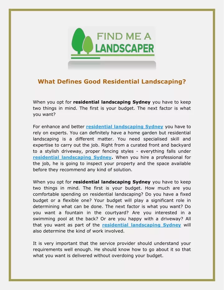what defines good residential landscaping