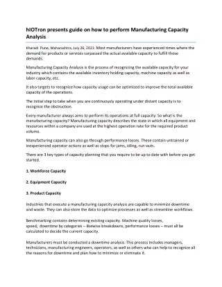 hIOTron presents guide on how to perform Manufacturing Capacity Analysis