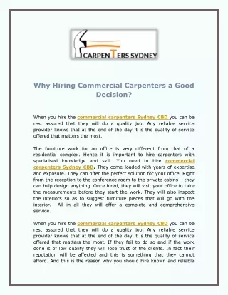 Why Hiring Commercial Carpenters a Good Decision