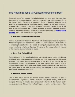 Top Health Benefits Of Consuming Ginseng Root