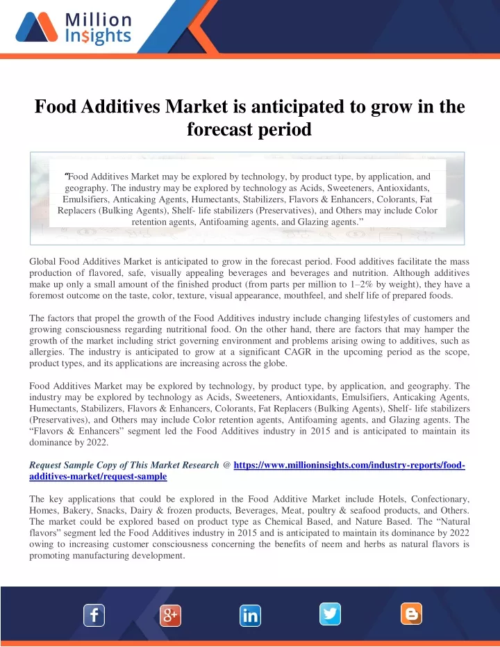 food additives market is anticipated to grow