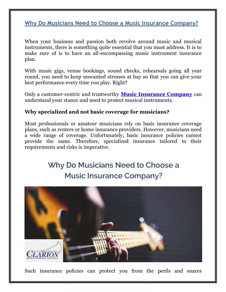 why do musicians need to choose a music insurance