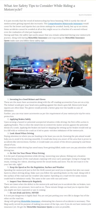 What Are Safety Tips to Consider While Riding a Motorcycle