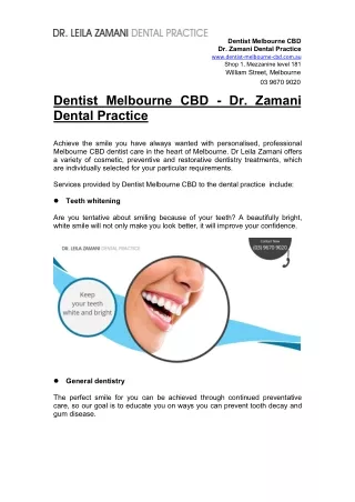 Dentist Melbourne CBD - Dr. Zamani Dental Practice