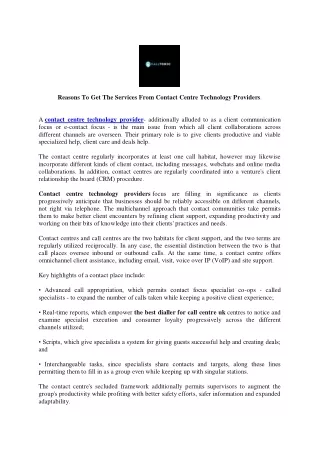 Reasons To Get The Services From Contact Centre Technology Providers