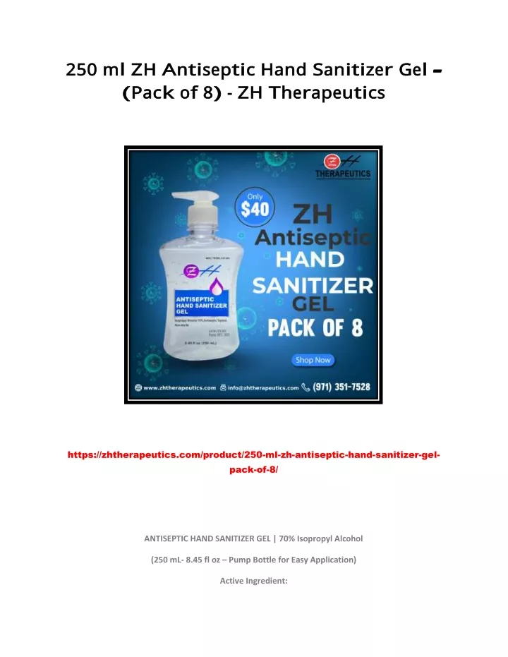250 ml zh a ntiseptic hand sanitizer