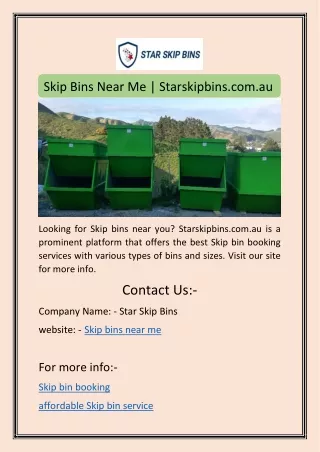 Skip Bins Near Me | Starskipbins.com.au