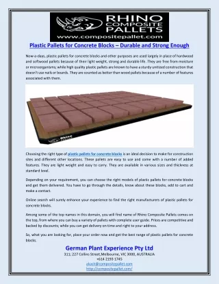 plastic pallets for concrete blocks durable