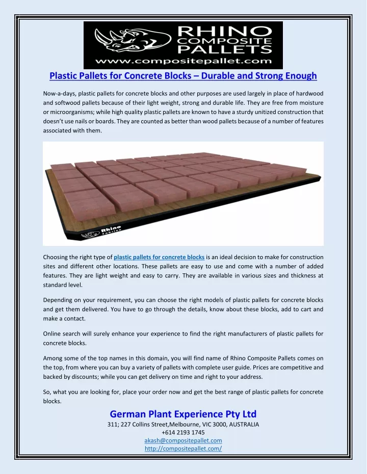 plastic pallets for concrete blocks durable