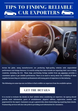 tips to finding reliable car exporters