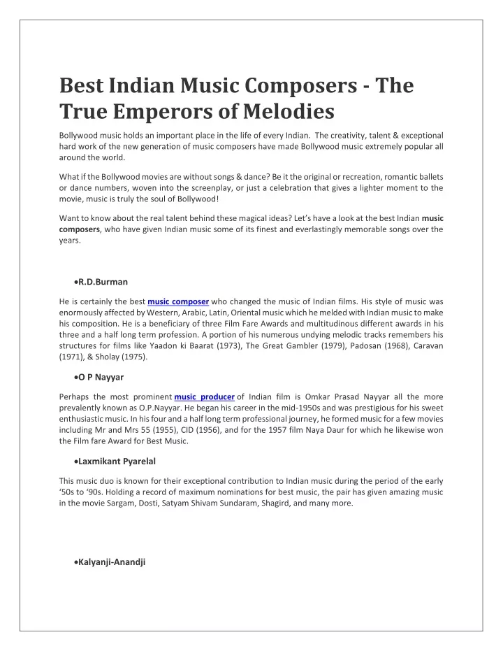 best indian music composers the true emperors