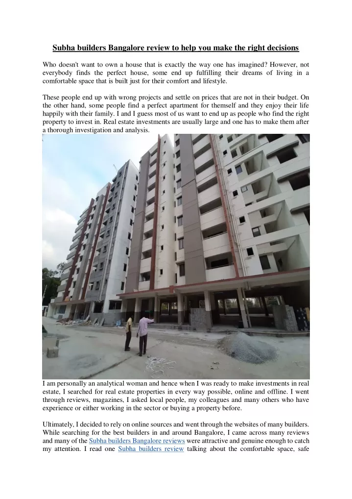 subha builders bangalore review to help you make