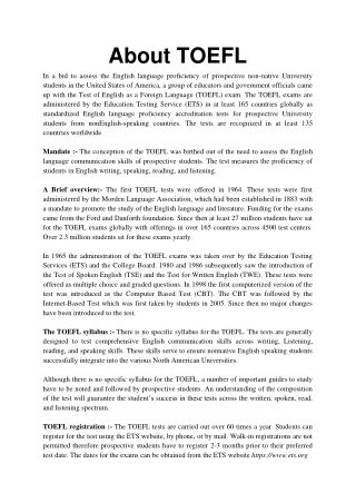 about toefl in a bid to assess the english