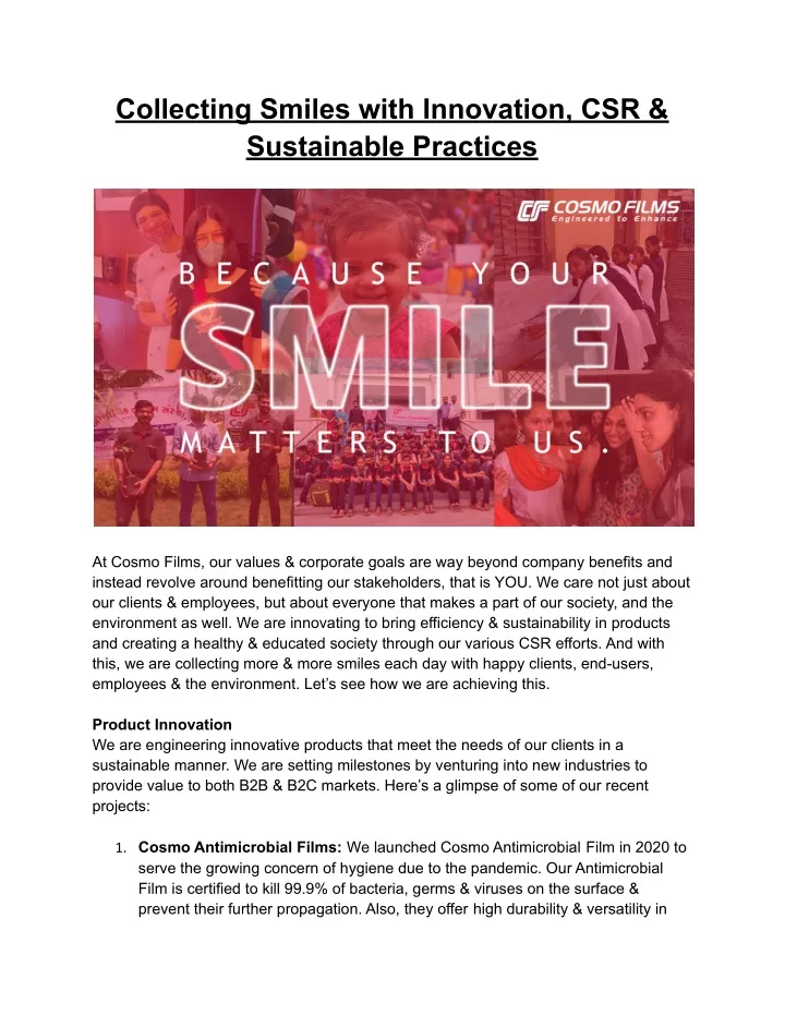 collecting smiles with innovation csr sustainable