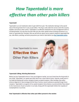 How Tapentadol is more effective than other pain killers