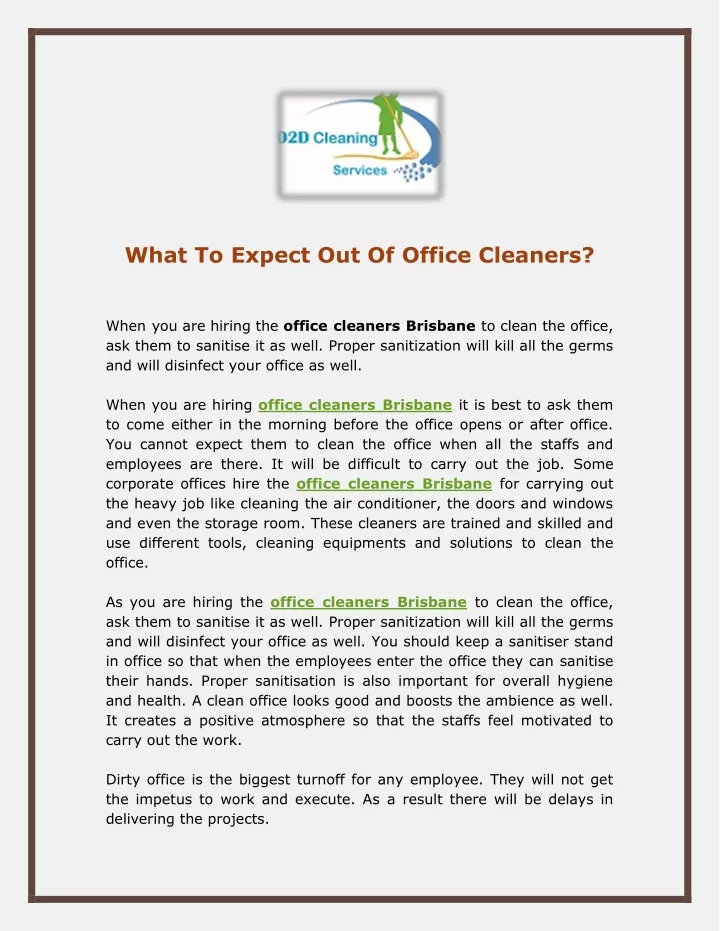 what to expect out of office cleaners