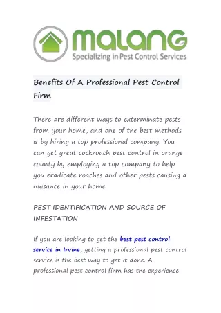 Benefits Of A Professional Pest Control Firm