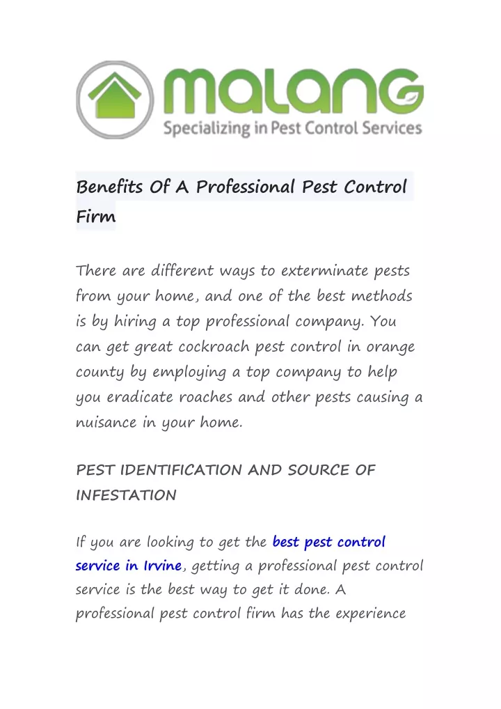 benefits of a professional pest control firm