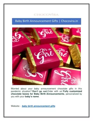 Baby Birth Announcement Gifts  Chocovira.in